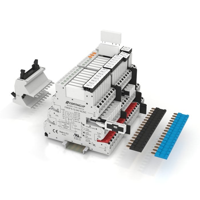 IRC - modulair koppelrelais programma van CONTA-CLIP in een 6.2mm DIN-railbehuizing